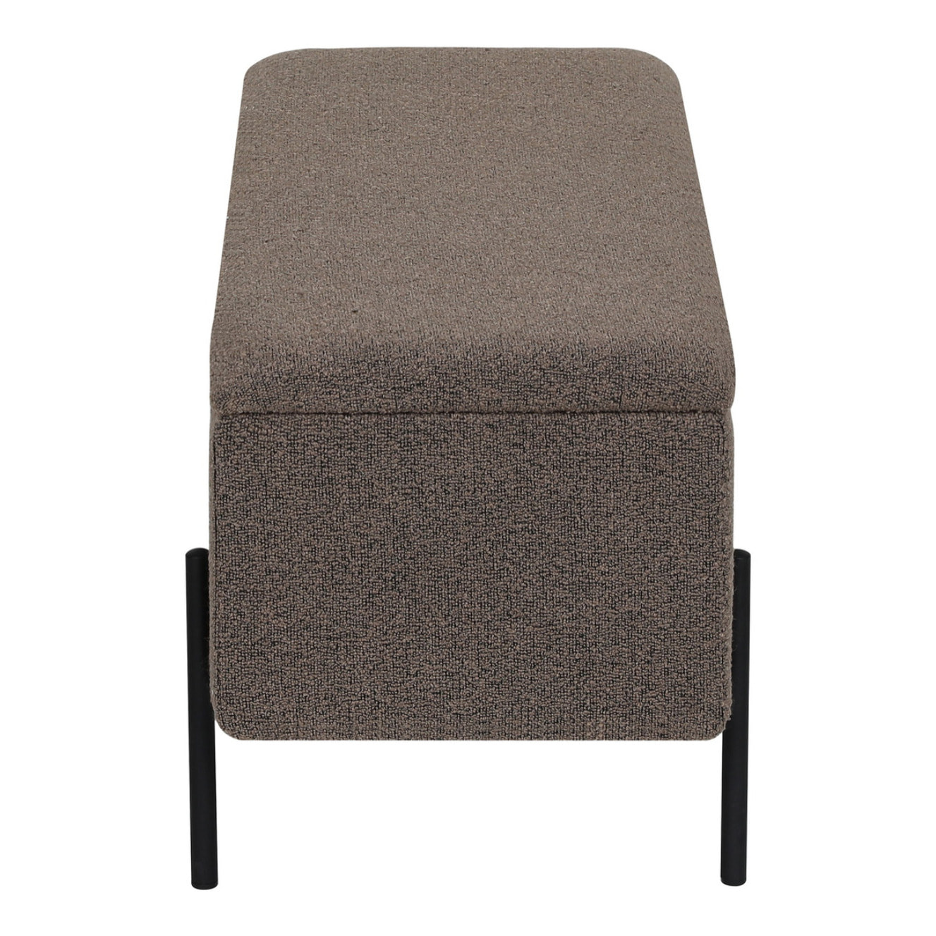 Watford - Panca contenitore in bouclé marrone con gambe in metallo nero 95x36,5x43 cm