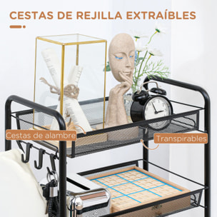 Carrito Auxiliar con Ruedas Carrito de Cocina de 5 Niveles con Cestas de Malla Extraíbles y Marco de Acero para Salón Baño Comedor Oficina 45x26,5x106 cm Negro