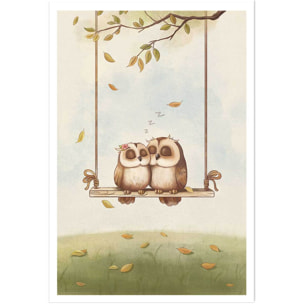 Affiche enfant hiboux amoureux  Affiche seule