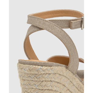 Sandalias de cuña de mujer Blossom en lino metalizado con cierre de pulsera