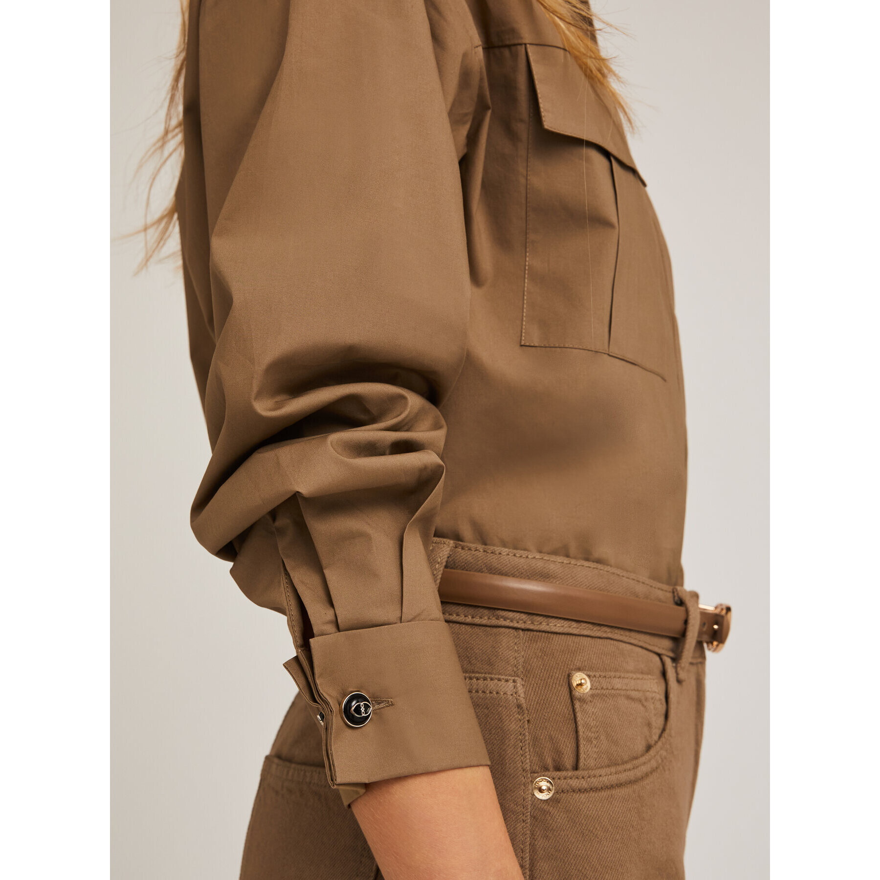 Motivi - Camicia sahariana in popeline - Marrone