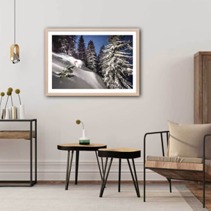 Poster freeride ski session Affiche + cadre en bois - Chêne