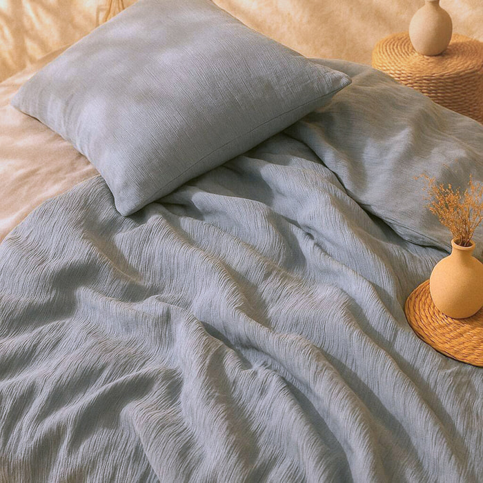 Parure housse de couette unie gaze de microfibre - maya - bleu pétrole