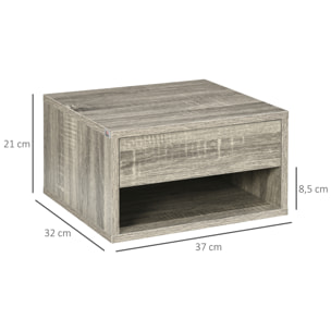 Lot de 2 chevets tables de nuit murales - tiroir coulissant, niche, plateau - dim. 37L x 32l x 21H cm - panneaux gris