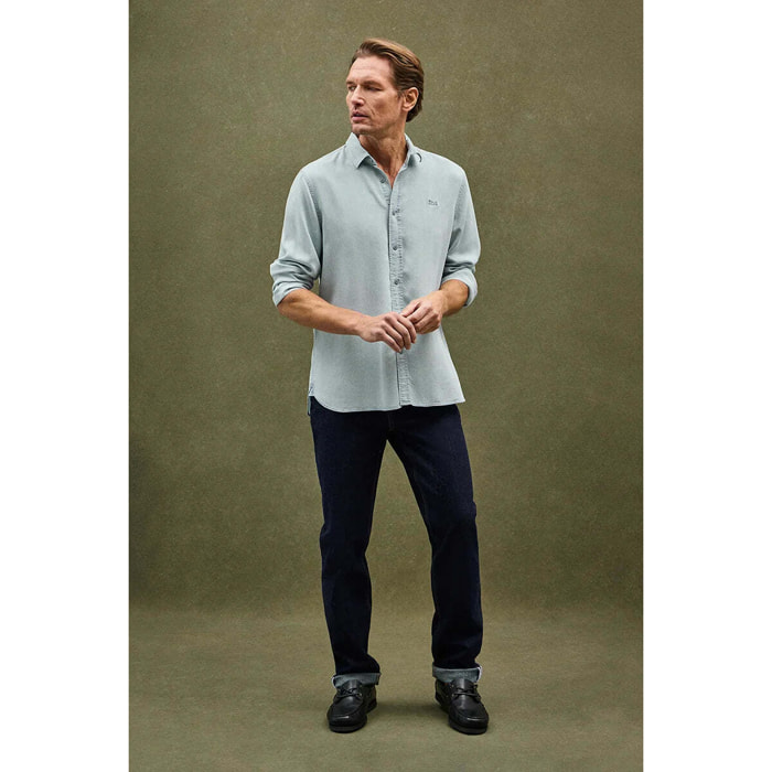 Camicia in tencel celeste con regular fit e logo Polo Club