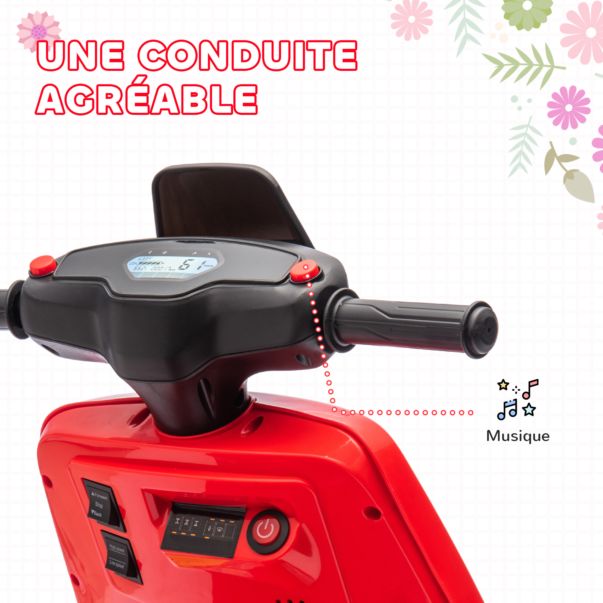 Scooter électrique enfant - moto enfant 6V 25W 2 vitesses 1,5-3 Km/h - effets sonores lumineux - rouge