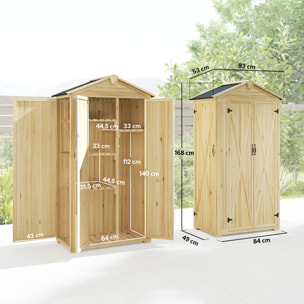 Caseta de Jardín de Madera 93x53x168 cm, Cobertizo Jardín Exterior, Armario Exterior para Herramientas con Puertas Bloqueables, 4 Estantes, Techo Asfáltico Inclinado y Ganchos, Madera Natural