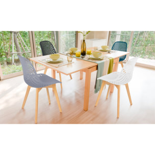 Chaises Maëlle assise ajourée mix de couleurs :  1x blanc, 1x gris foncé, 1x gris clair et 1x bleu canard - lot de 4