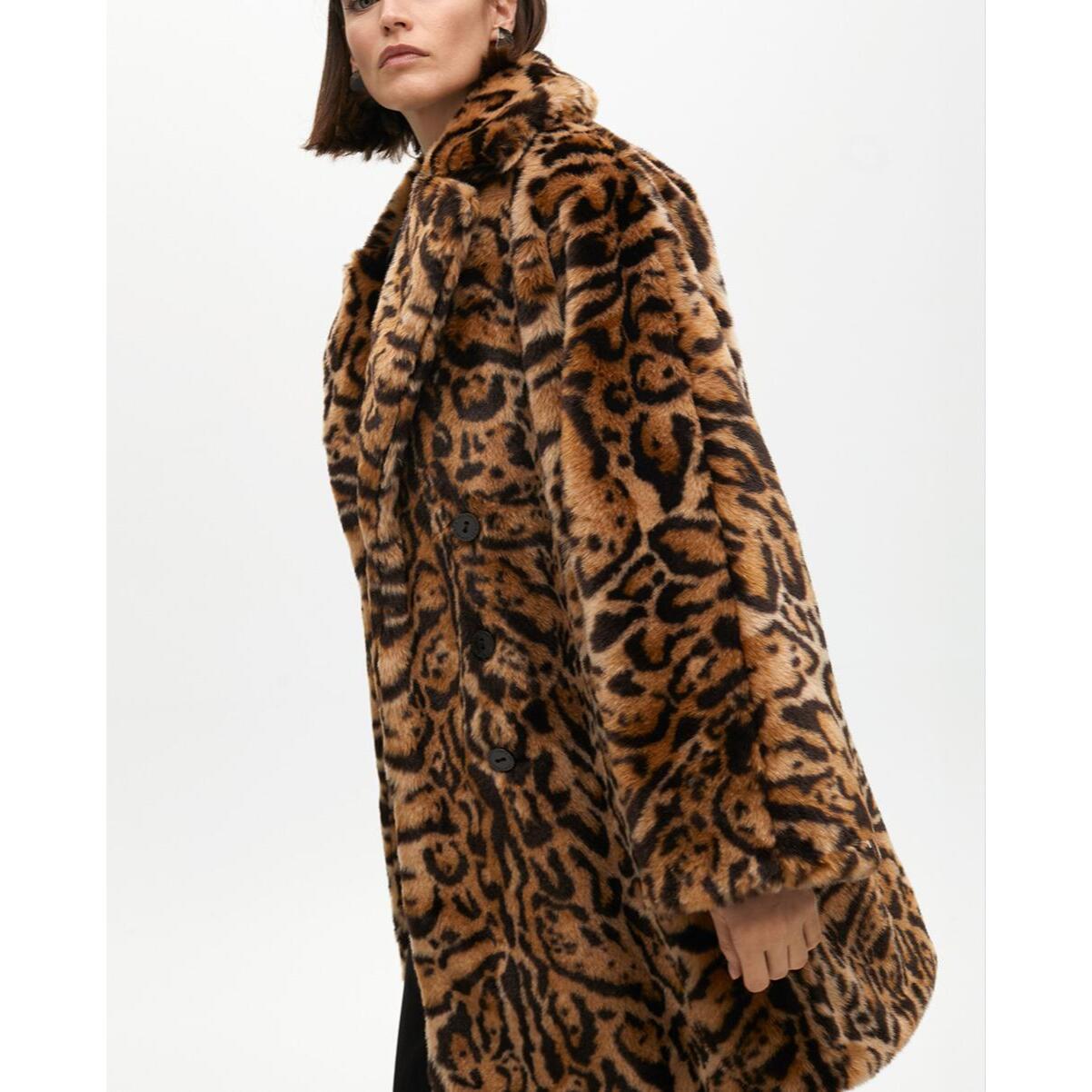Cappotto Midi Incrociato Stampa Animalier