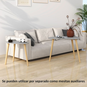 Juego de 2 Mesas Auxiliares con Patas de Madera Mesas Nido Mesas de Café para Salón Dormitorio Oficina 59,5x39,5x45 cm y 44,5x28,5x40 cm Gris y Natural