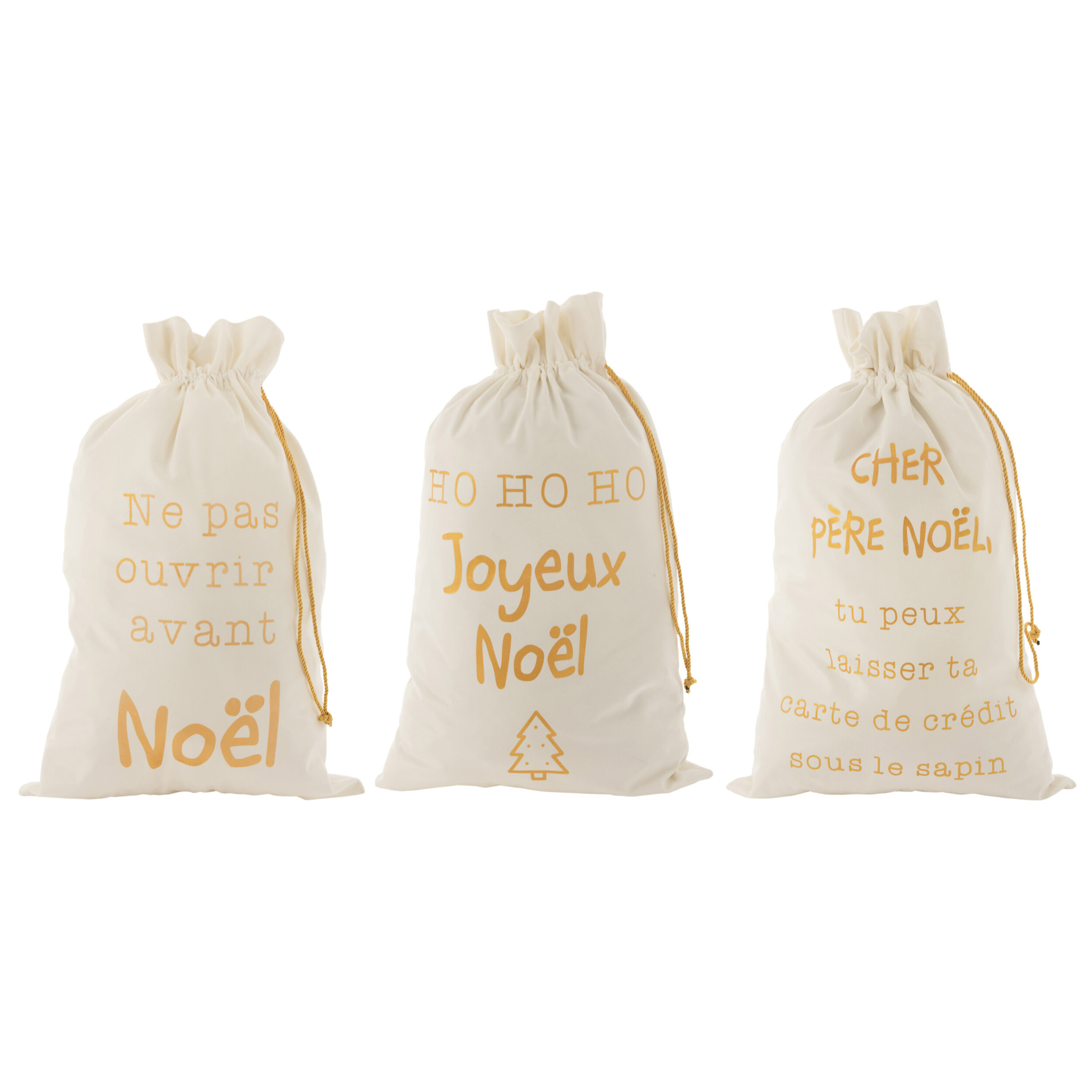 J-Line sac de Noël Français - velours - blanc/or - large - 3 pcs