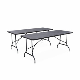 Lot de 2 tables de réception. pliables 180cm. grise foncé. table pliante avec poignée de transport. table de camping