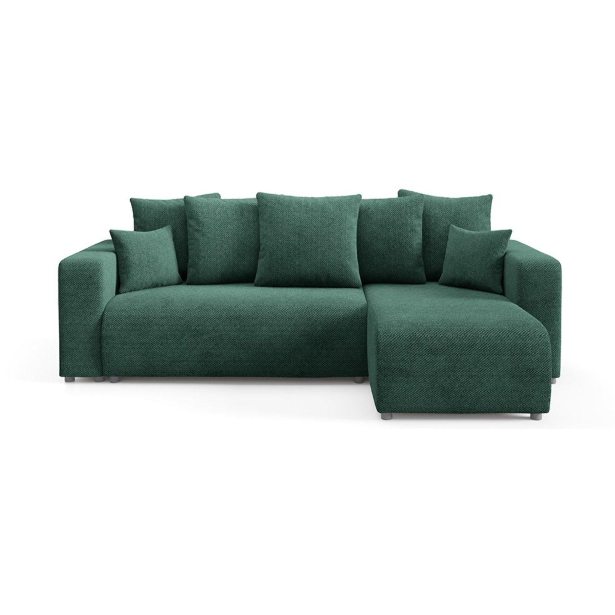 GLORIA - Canapé d'angle droit convertible 4 places en tissu vert