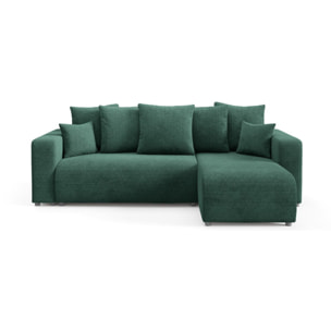 GLORIA - Canapé d'angle droit convertible 4 places en tissu vert