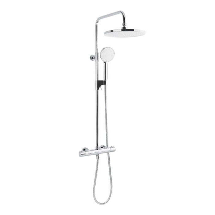 Système de douche mural thermostatique, forme ronde, 2 fonctions, entraxe 150 mm, garantie 5 ans, chrome