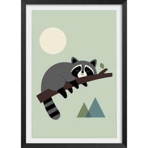 Affiche enfant raton sur sa branche  Affiche + cadre en bois - Noir