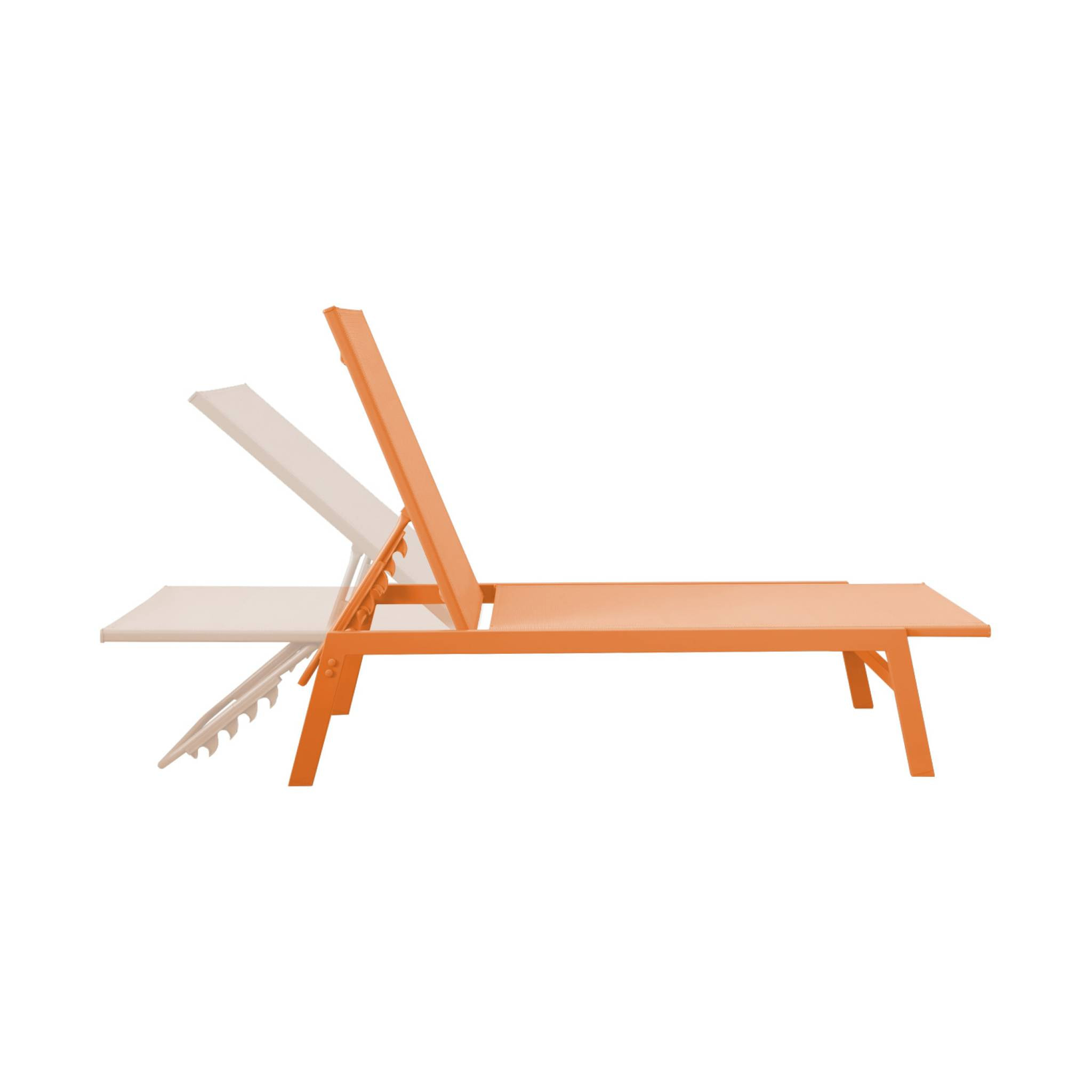 Lot de 2 transats. 5 positions. en textilène orange et métal L155 x P59 x H106cm