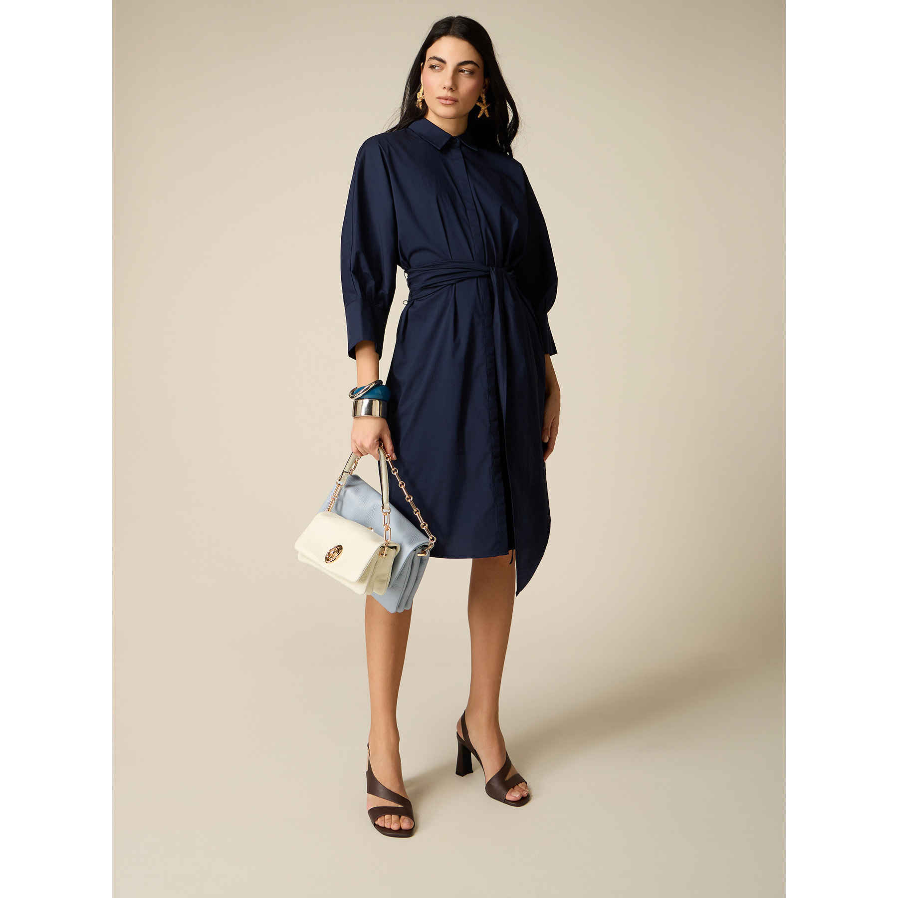 Oltre - Vestido de popelín con fajín - Azul