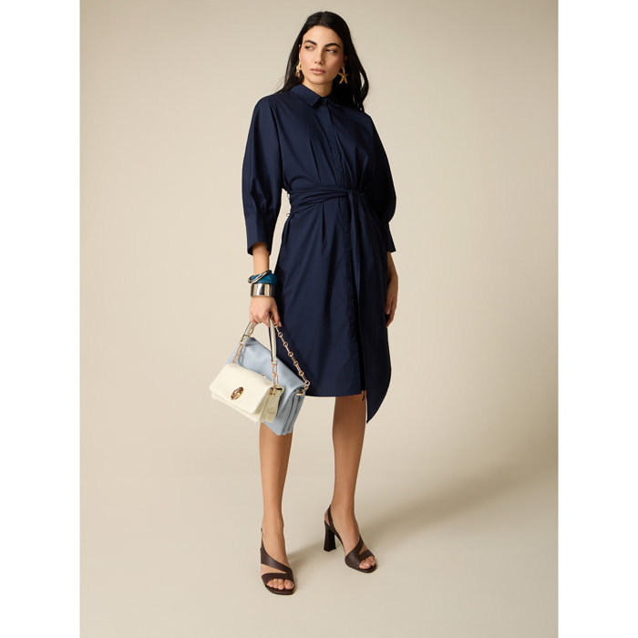 Oltre - Vestido de popelín con fajín - Azul