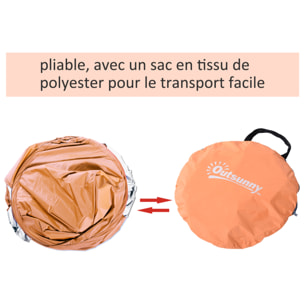 Abri de plage tente de plage pliable pop-up automatique instantané protection UV fenêtre arrière grand tapis de sol orange