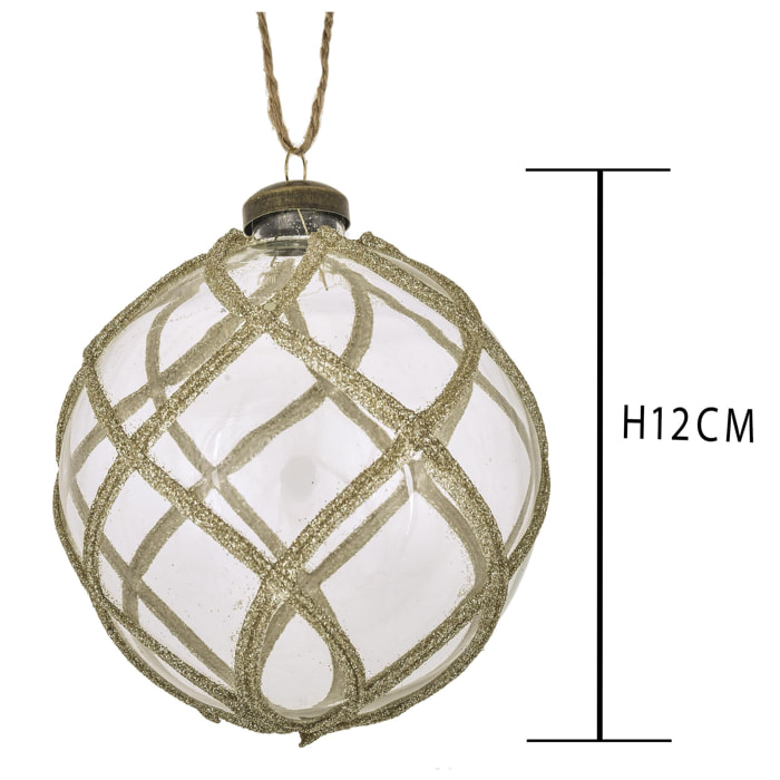 Sfera con Decoro - Pezzi 2 - Colore Champagne - 12x12Hx12cm - Bianchi Dino
