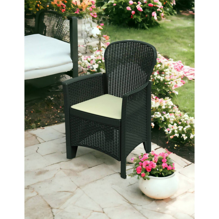 Sedia da esterno Como, Seduta da giardino, Poltrona outdoor effetto rattan, 100 % Made in Italy, Cm 60x58h89, Antracite