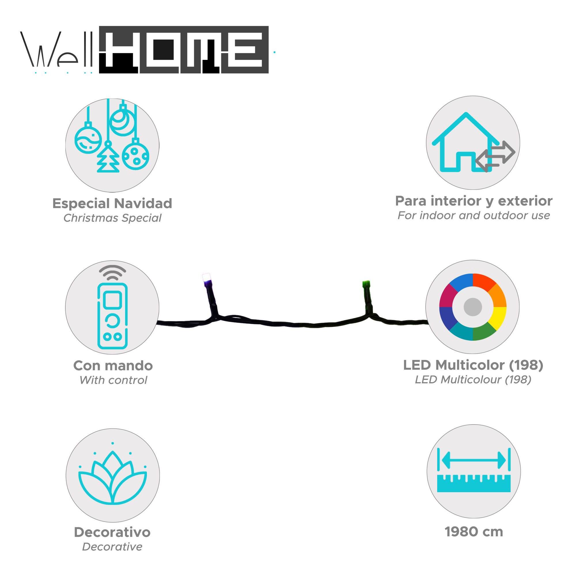 conjunto luces con 198 led rgb con control remoto - 1980cm de longitud