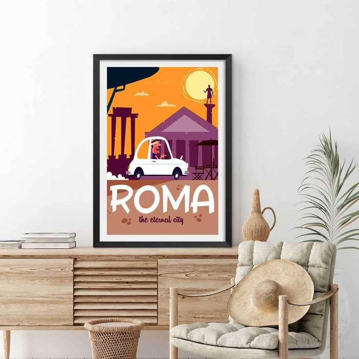Affiche Voyage à Rome Affiche + cadre en bois - Noir