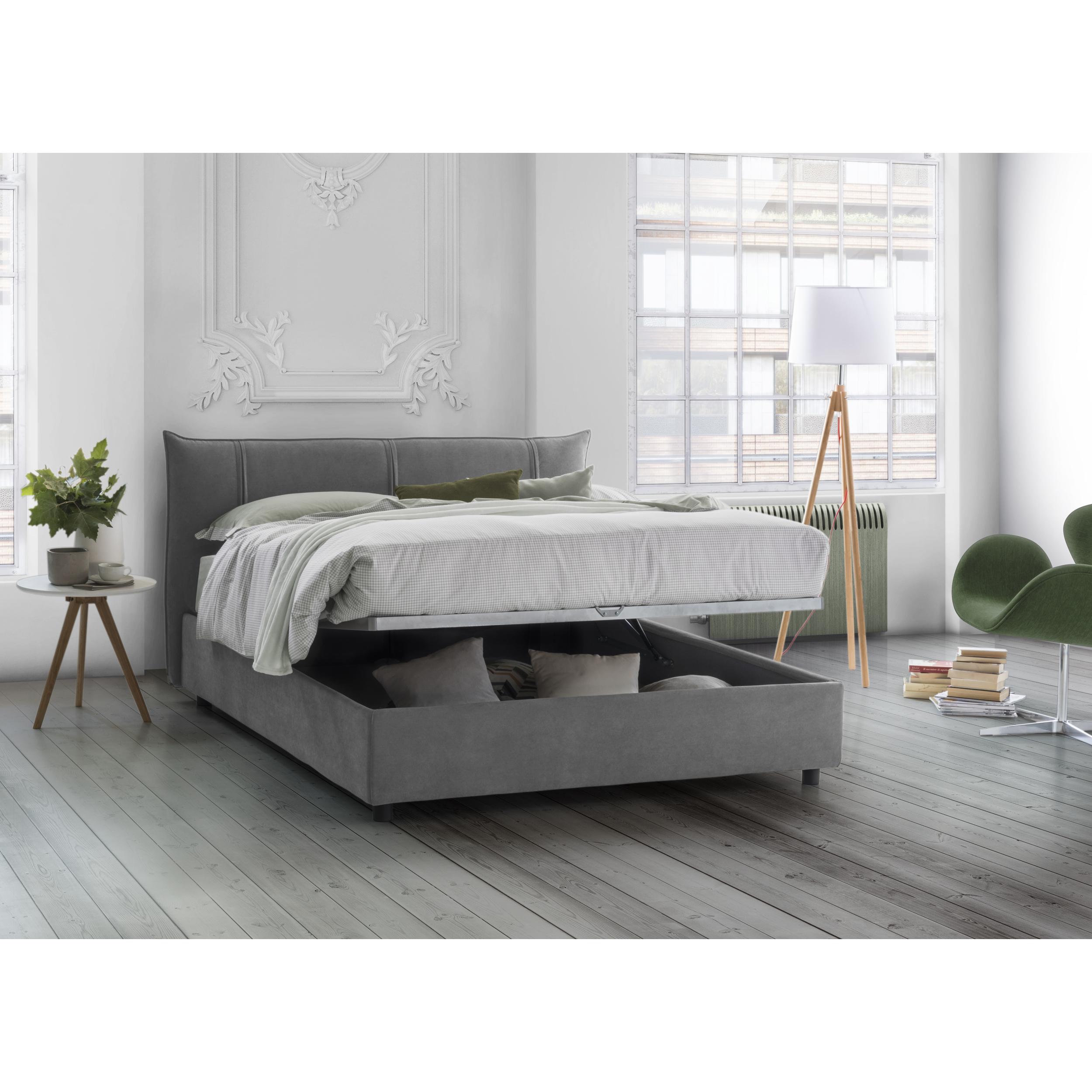 Letto matrimoniale Celeste, Letto contenitore con rivestimento in tessuto, 100% Made in Italy, Apertura frontale, adatto per materasso 160x190 cm, Grigio