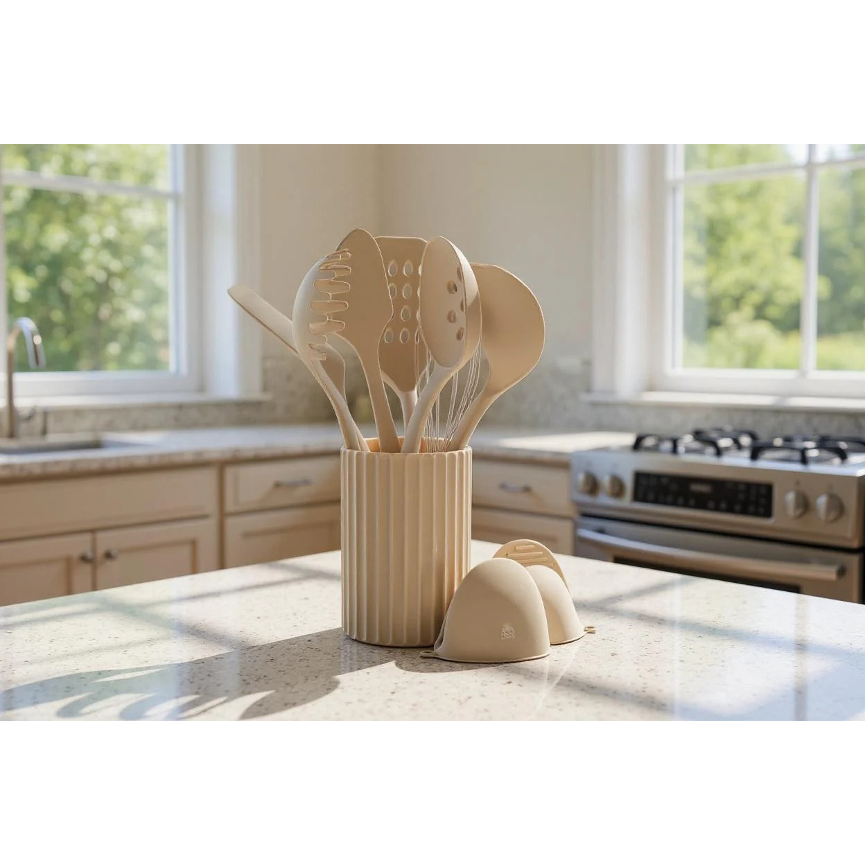 Set d'ustensiles de cuisine en bois et silicone GUNNAR - 11 pièces