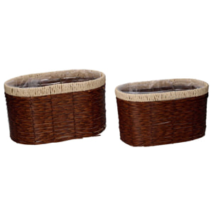 Set di 2 portavasi Vacchetti in polyrattan noce ovale cm28x18h16