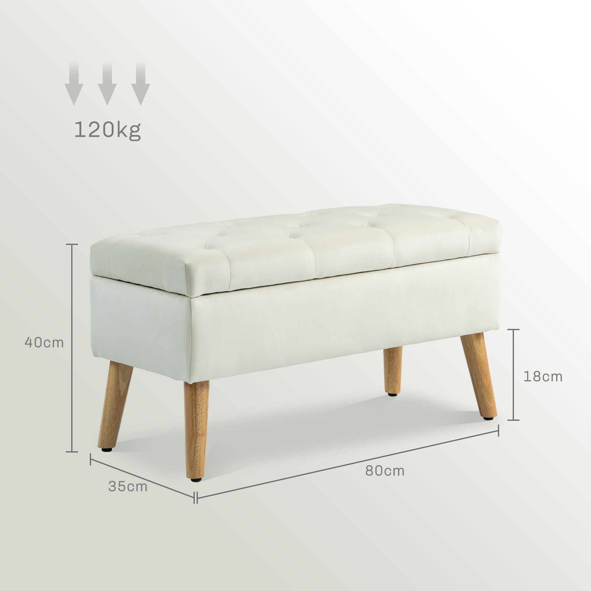 Banquette coffre design scandinave - piètement effilé bois assise effet capitonné velours crème