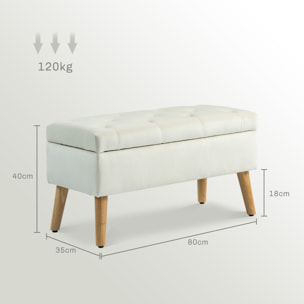 Banquette coffre design scandinave - piètement effilé bois assise effet capitonné velours crème