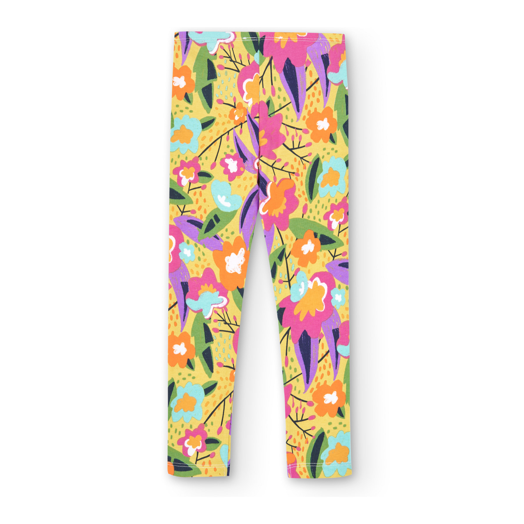 Leggings elásticos niña estampados, flores, amarillo