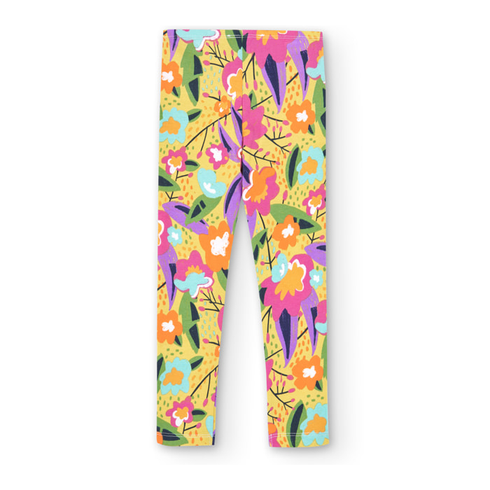 Leggings elásticos niña estampados, flores, amarillo