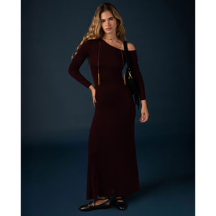 Vestido de punto con escote asimétrico de mujer