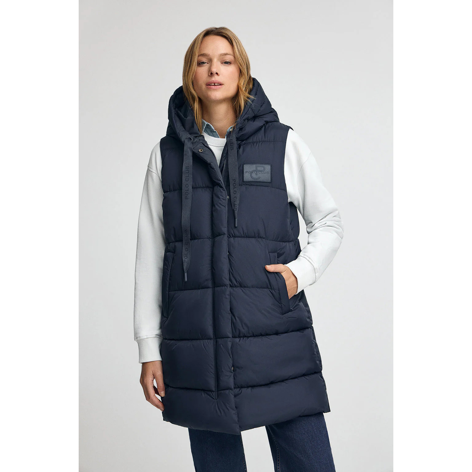 Gilet lungo reversibile blu marino con logo Polo Club