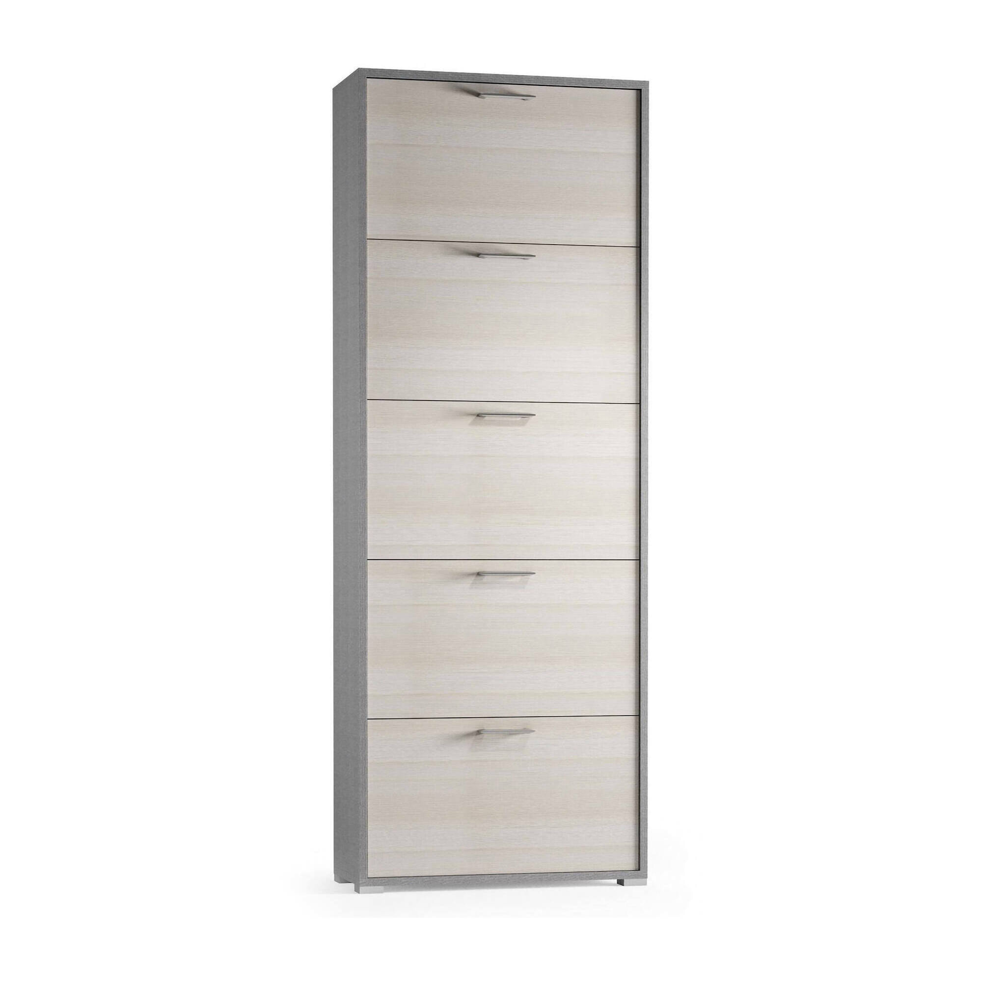 Scarpiera Margherita, Mobile multiuso da ingresso con 5 ante a ribalta, Armadietto portascarpe moderno, 100% Made in Italy, Cm 67x18h184, Larice