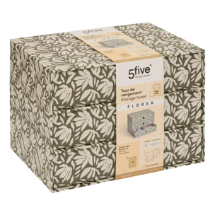 Tour rangement 3 tiroirs Florea motif fleuri vert laurier