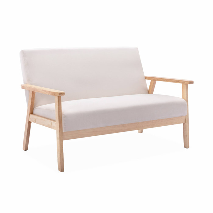 Banquette canapé en bois et tissu crème. Isak. L 114 x P 69.5 x H 73cm