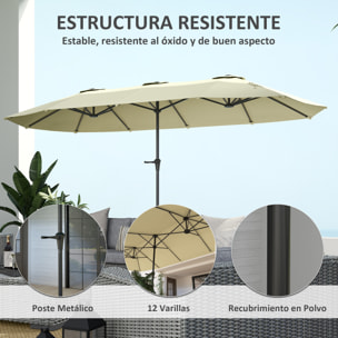 Sombrilla Doble 4x2,2 m Sombrilla Terraza Exterior con Manivela Manual Impermeable y Protección UV30+ Parasol Grande para Terraza Playa Piscina Crema
