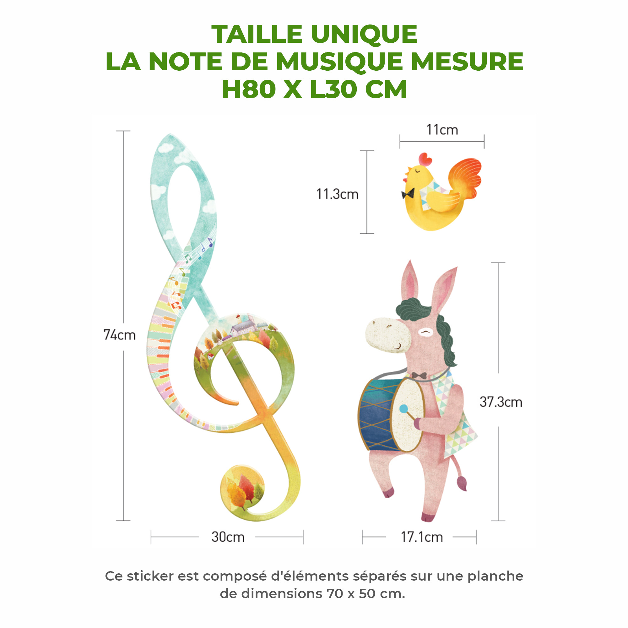 Stickers Muraux décoration adhésifs animaux musiciens d'un conte de fées