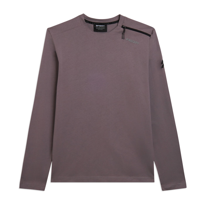 T-shirt manica lunga in jersey stretch con zip decorativa