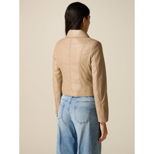 Oltre - Giubbotto chiodo cropped - Beige