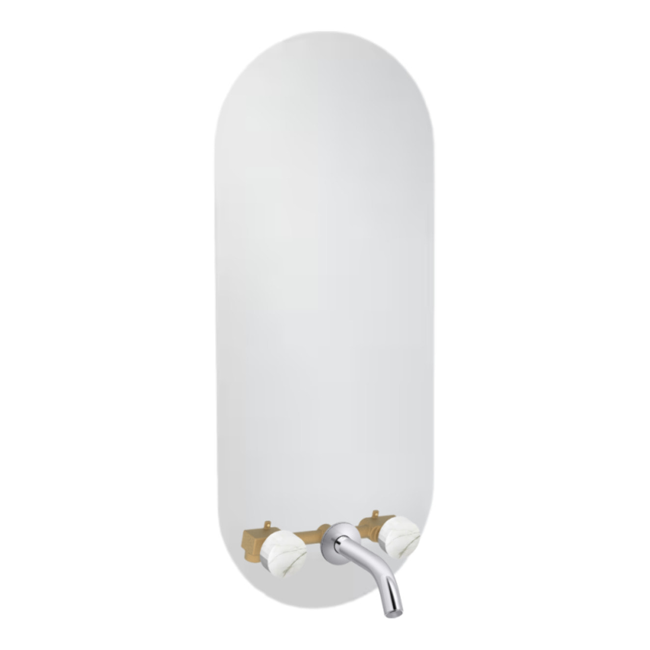 Miroir LED ovale 3 trous + mélangeur lavabo encastré 3 trous Grands Boulevards marbre sculptural et chromé