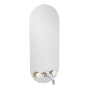 Miroir LED ovale 3 trous + mélangeur lavabo encastré 3 trous Grands Boulevards marbre sculptural et chromé