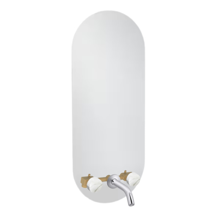 Miroir LED ovale 3 trous + mélangeur lavabo encastré 3 trous Grands Boulevards marbre sculptural et chromé