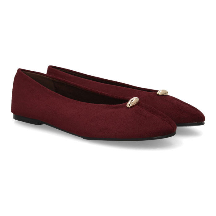 Bailarinas Mujer Efecto Ante con Adorno Dorado. Zapatos Planos Elegantes