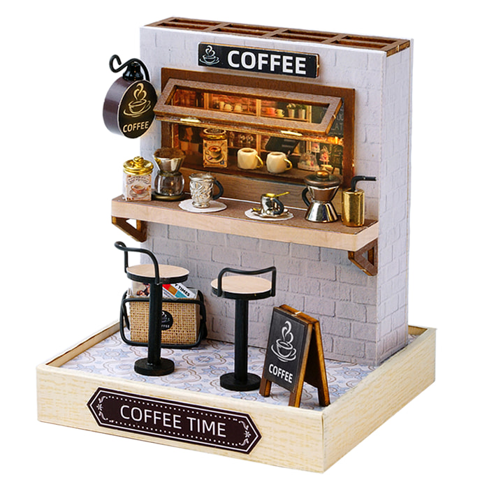 Collezione Angolo della Felicità, Tempo di Caffè. Modello 3D realistico con grande dettaglio, copertura antipolvere e luci a LED.