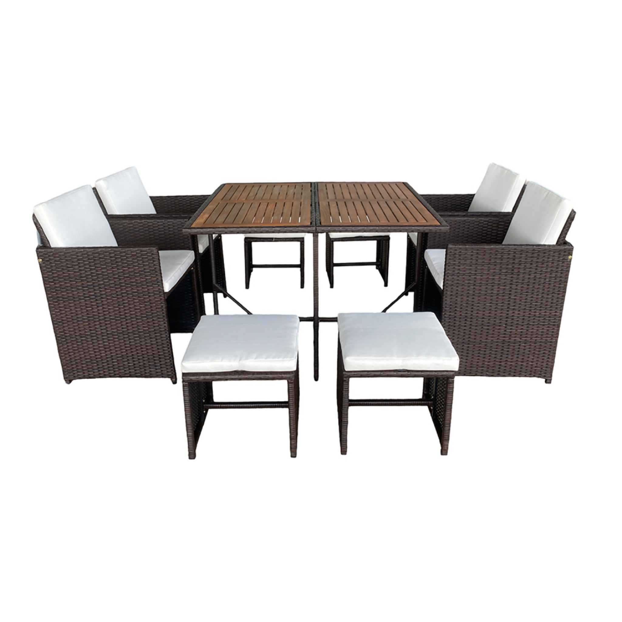 Salon de jardin 8 pl en résine marron et coussins beige + housse CASCO